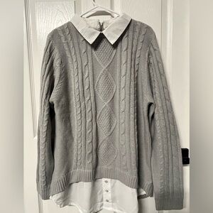 Lee Cooper 2 in1 Shirt Knit Jumper Sweater women gray and white 18 long sleeves